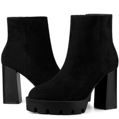 Perphy Round Toe Side Zip Chunky Heels Ankle Boots for Women