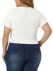 Plus Size Blouse for Women Twist Front V Neck Ribbed Short Sleeve Casual Solid Tops