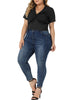 Plus Size Blouse for Women Twist Front V Neck Ribbed Short Sleeve Casual Solid Tops