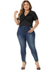 Plus Size Blouse for Women Twist Front V Neck Ribbed Short Sleeve Casual Solid Tops