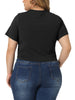 Plus Size Blouse for Women Twist Front V Neck Ribbed Short Sleeve Casual Solid Tops