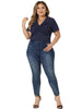 Plus Size Blouse for Women Twist Front V Neck Ribbed Short Sleeve Casual Solid Tops