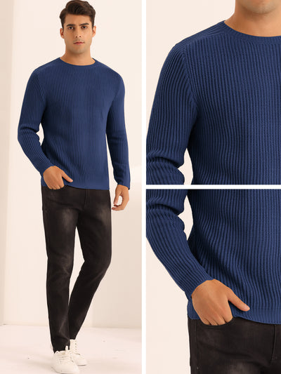 Casual Crew Neck Long Sleeves Solid Knitted Pullover Sweater
