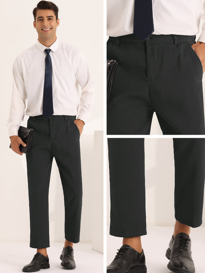 Men's Solid Flat Front Waffle Ankle Length Dress Pants
