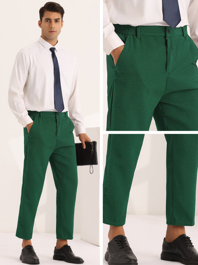 Men's Solid Flat Front Waffle Ankle Length Dress Pants