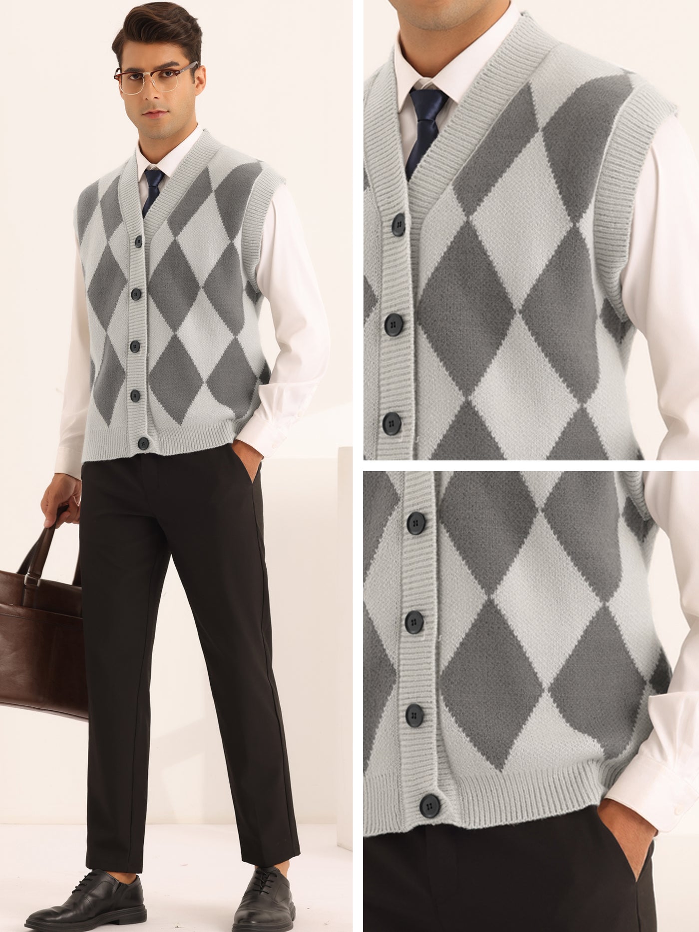 Bublédon Men's Classic V Neck Button Sleeveless Knit Sweater Cardigan