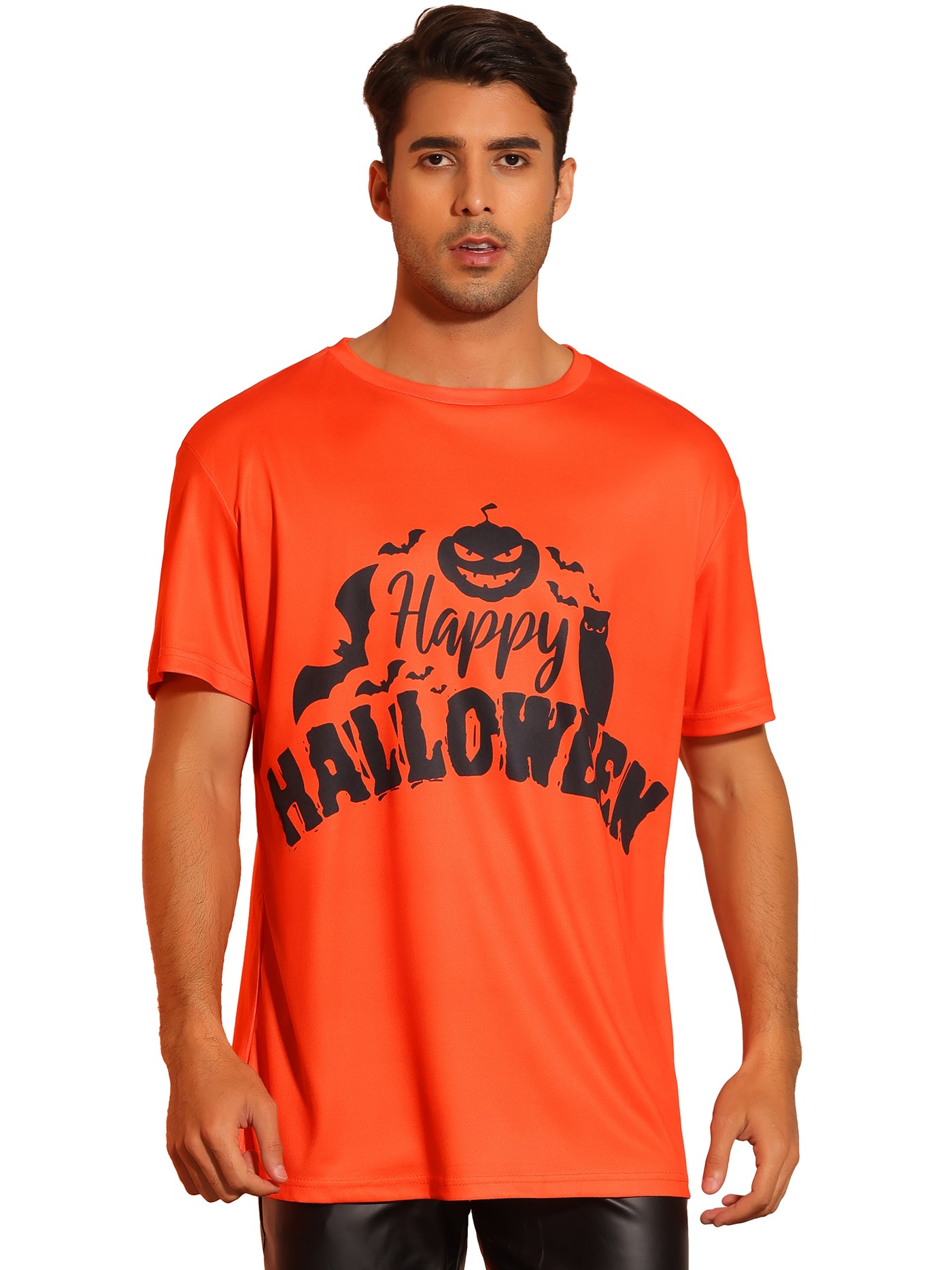 Bublédon Men's Short Sleeved Halloween Party Graphic Tee Pumpkin Printed T-Shirt