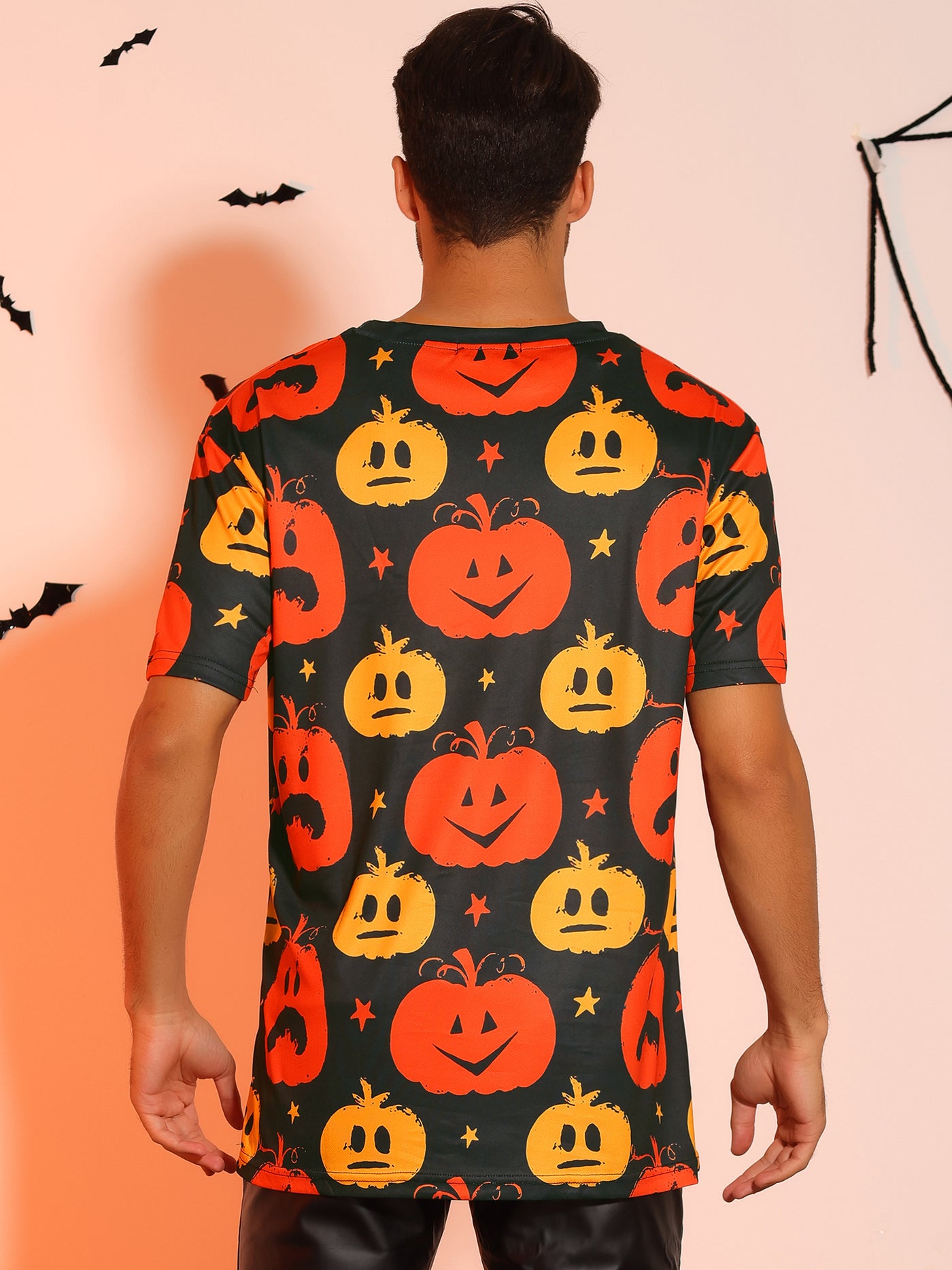 Bublédon Men's Short Sleeved Halloween Party Graphic Tee Pumpkin Printed T-Shirt