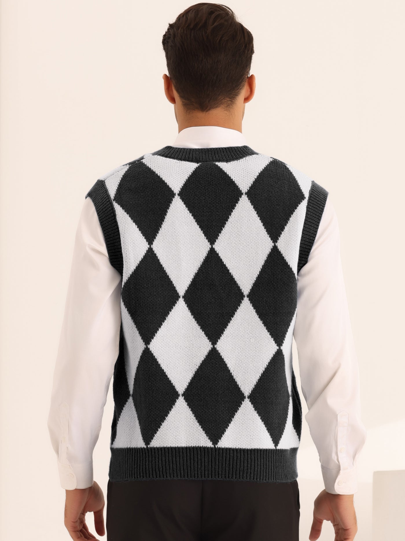Bublédon Argyle Pattern Sweater Vests for Men's Classic V Neck Sleeveless Pullover Knit Sweaters