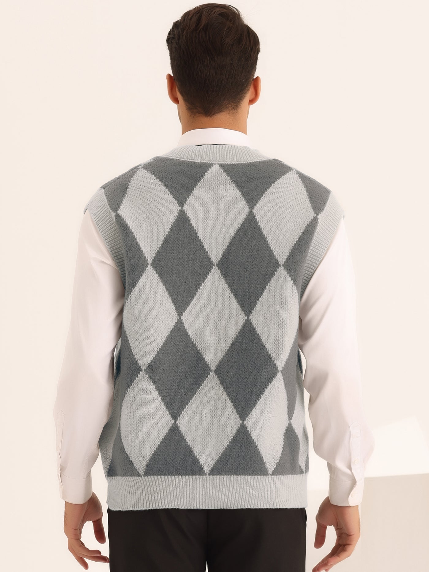 Bublédon Argyle Pattern Sweater Vests for Men's Classic V Neck Sleeveless Pullover Knit Sweaters
