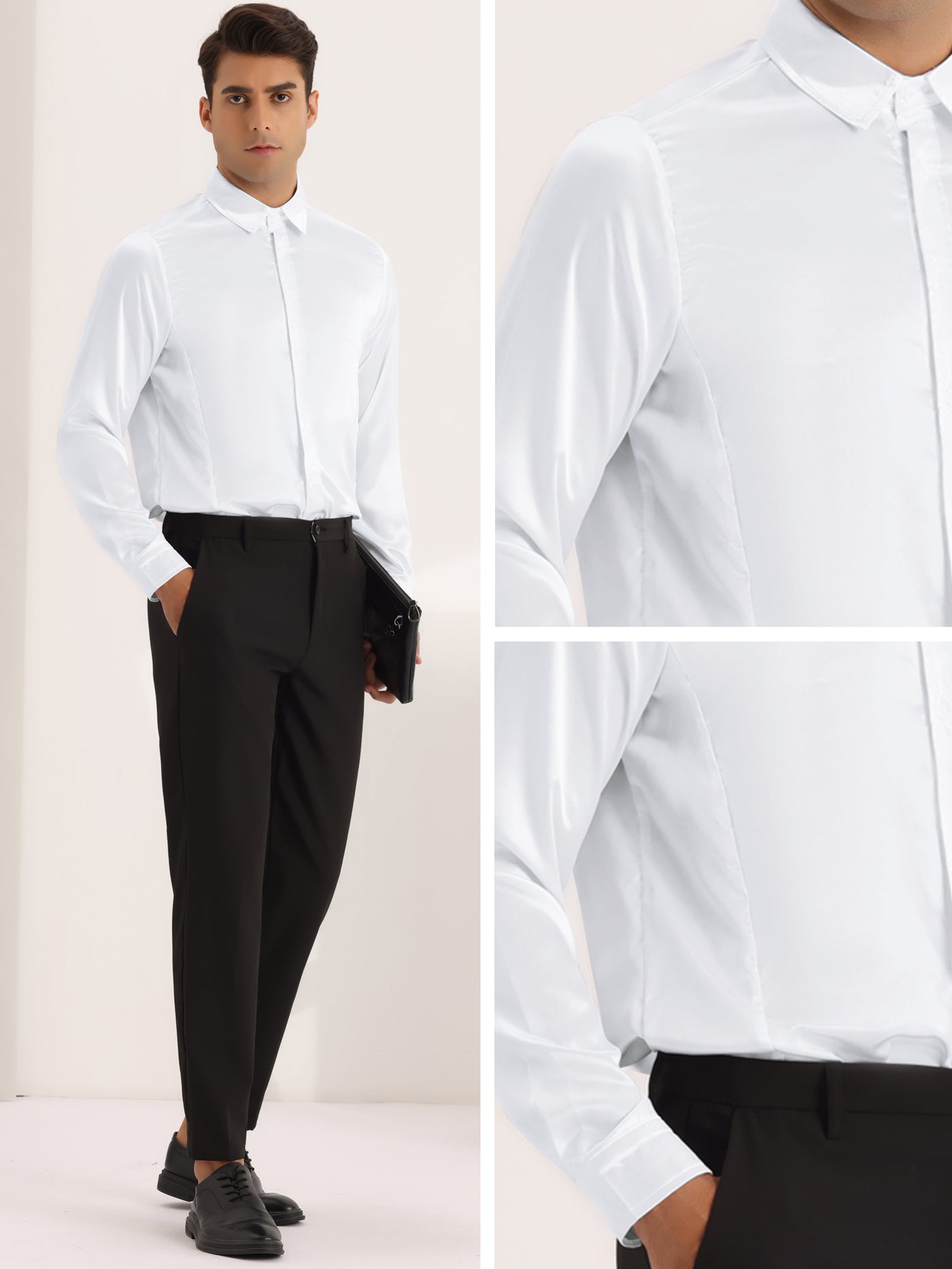 Bublédon Men's Slim Fit Long Sleeves Button Down Prom Dress Shirts