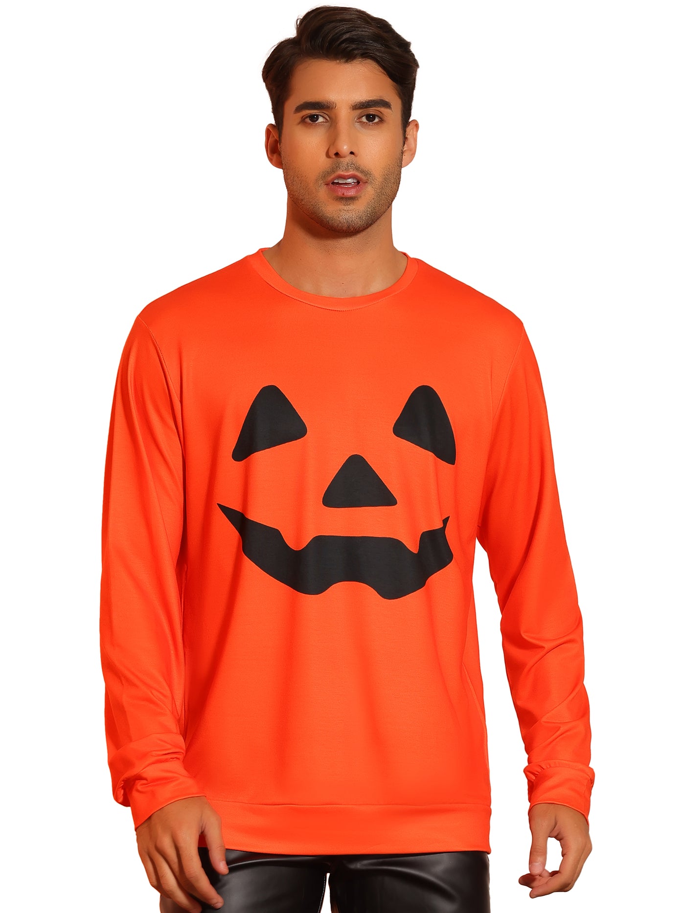 Bublédon Halloween Costume Sweatshirt for Men's Long Sleeves Pumpkin Printed Pullover