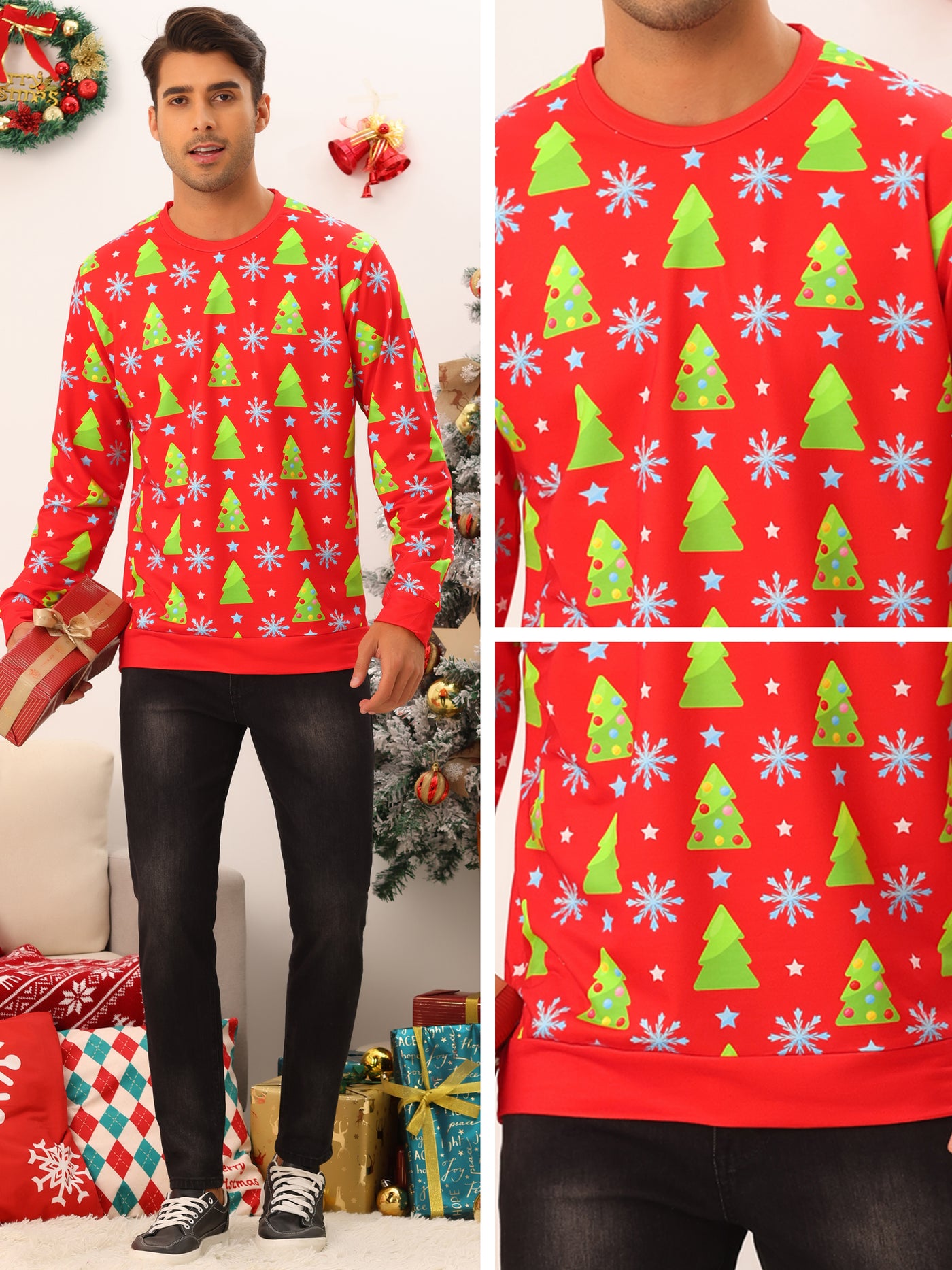 Bublédon Men's Christmas Printed Long Sleeves Funny Graphic Sweatshirt