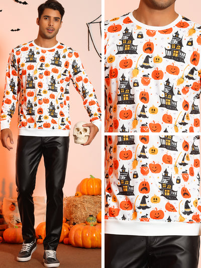 Halloween Costume Sweatshirt for Men's Long Sleeves Pumpkin Printed Pullover