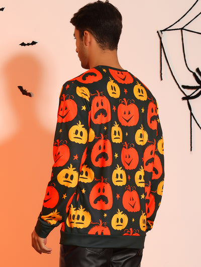 Halloween Costume Sweatshirt for Men's Long Sleeves Pumpkin Printed Pullover