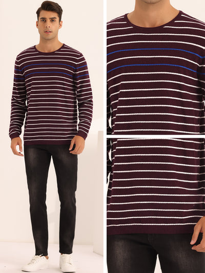 Striped Sweaters for Men's Pullover Crew Neck Long Sleeves Knit Sweater