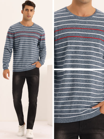 Striped Sweaters for Men's Pullover Crew Neck Long Sleeves Knit Sweater