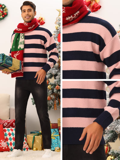 Men's Color Block Round Neck Pullover Stripe Knit Sweater