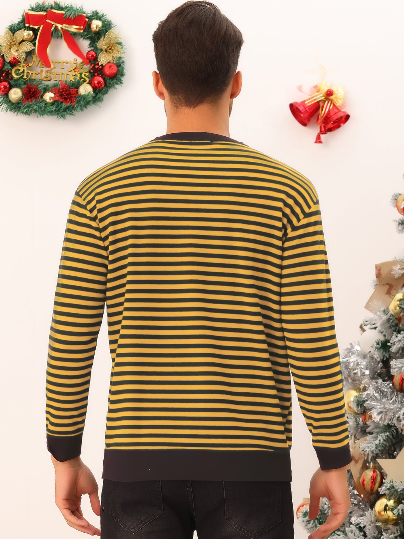 Bublédon Striped Sweaters for Men's Long Sleeves Round Neck Color Block Knit Top Pullover