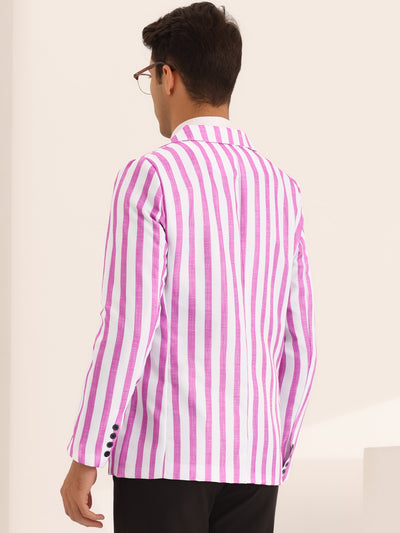 Striped Sports Coat for Men's Notch Lapel Color Block Stripes Pattern Blazer