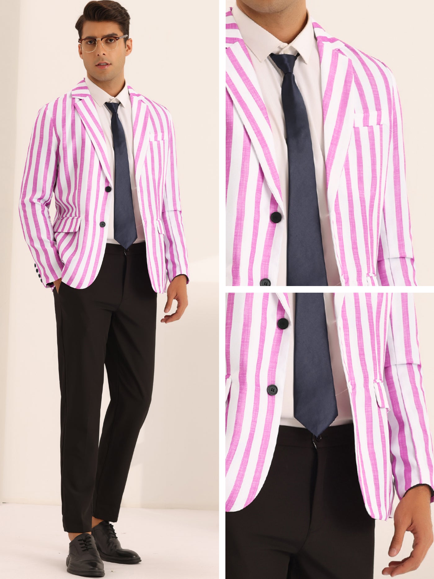 Bublédon Striped Sports Coat for Men's Notch Lapel Color Block Stripes Pattern Blazer