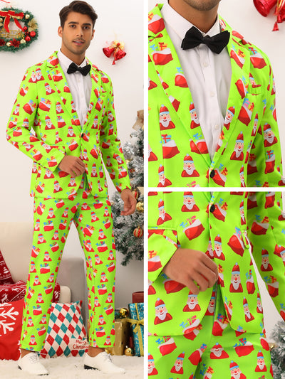 Christmas Printed Blazer for Men's Notch Lapel Costume Sports Coat