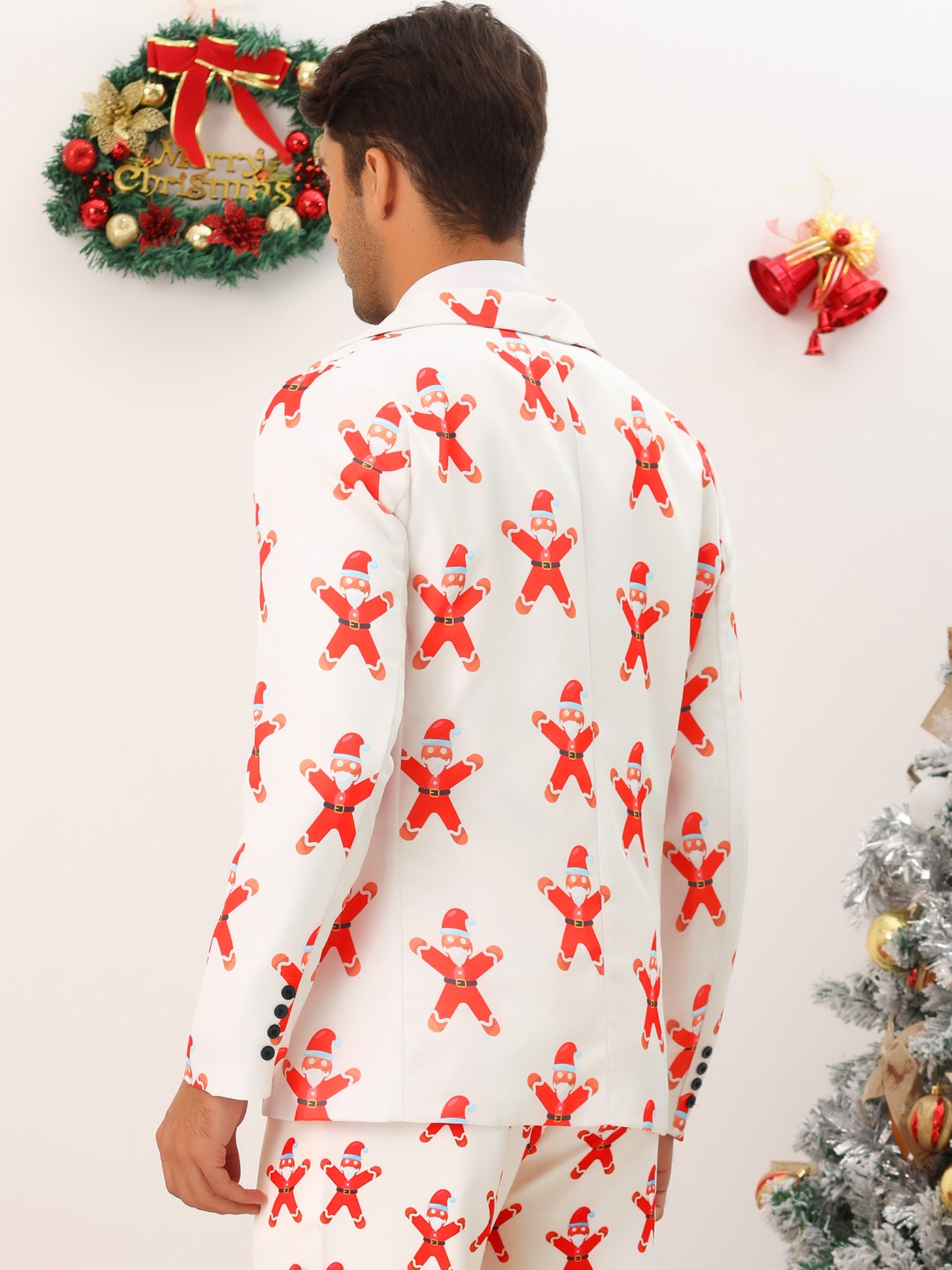 Bublédon Christmas Printed Blazer for Men's Notch Lapel Costume Sports Coat