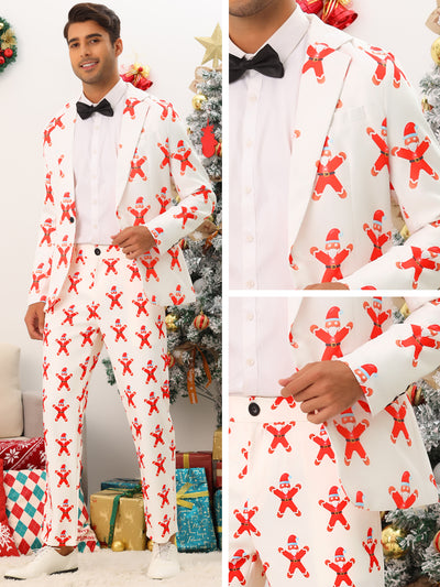 Christmas Printed Blazer for Men's Notch Lapel Costume Sports Coat