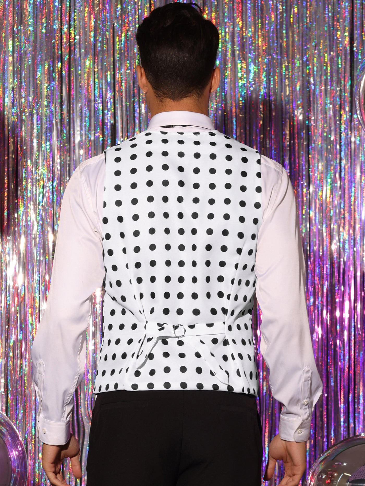 Bublédon Dress Vest for Men's Slim Fit V-Neck Sleeveless Polka Dots Pattern Waistcoat