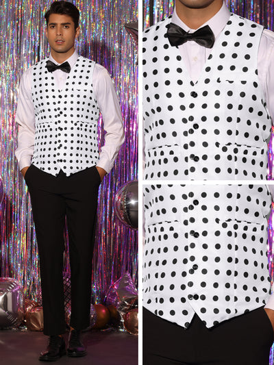 Dress Vest for Men's Slim Fit V-Neck Sleeveless Polka Dots Pattern Waistcoat