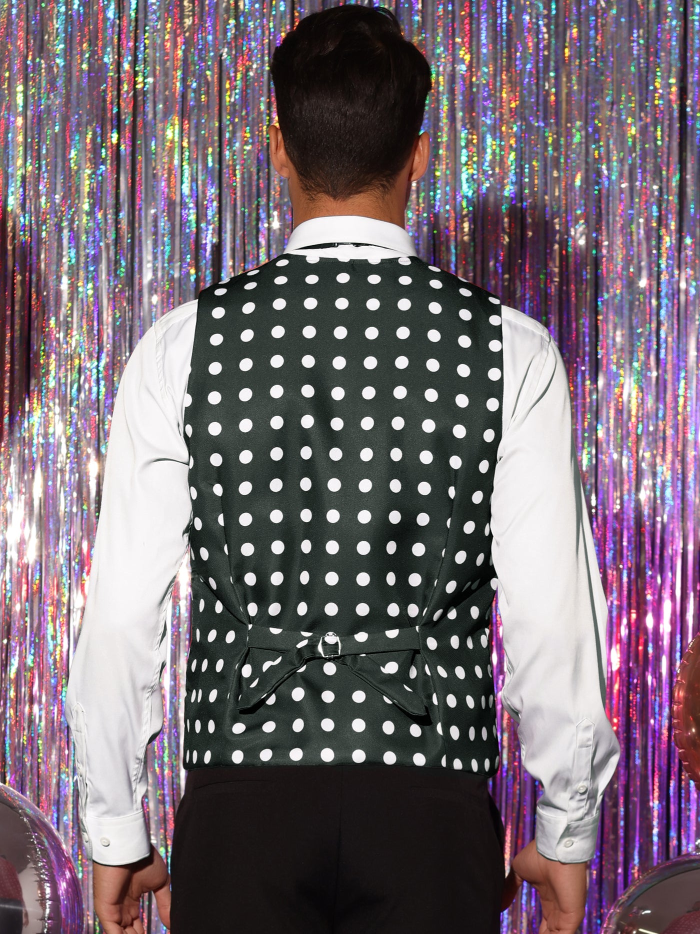 Bublédon Dress Vest for Men's Slim Fit V-Neck Sleeveless Polka Dots Pattern Waistcoat