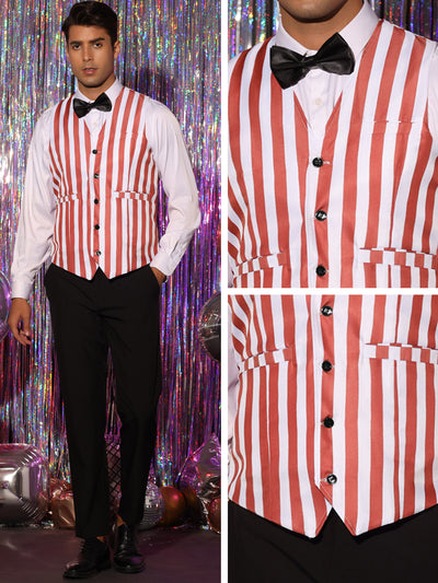 Business Vest for Men's Slim Fit V Neck Sleeveless Striped Prints Waistcoat