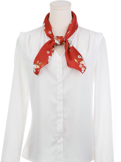 Women Floral Satin Scarves, Flowers Square Silky Neck Scarf Neckerchief, Skinny Long Ribbon Hair Band