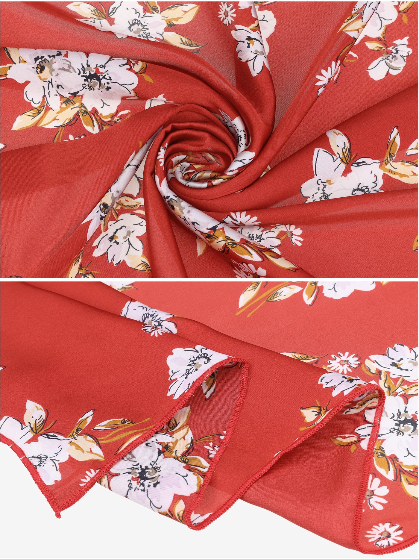 Bublédon Women Floral Satin Scarves, Flowers Square Silky Neck Scarf Neckerchief, Skinny Long Ribbon Hair Band
