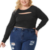 Plus Size Tops for Women Long Sleeve Round Neck Cut Out Front Fitted T-Shirts