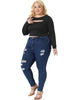 Plus Size Tops for Women Long Sleeve Round Neck Cut Out Front Fitted T-Shirts