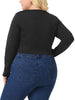 Plus Size Tops for Women Long Sleeve Round Neck Cut Out Front Fitted T-Shirts