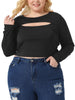 Plus Size Tops for Women Long Sleeve Round Neck Cut Out Front Fitted T-Shirts