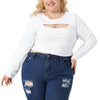 Plus Size Tops for Women Long Sleeve Round Neck Cut Out Front Fitted T-Shirts