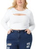 Plus Size Tops for Women Long Sleeve Round Neck Cut Out Front Fitted T-Shirts