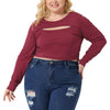 Plus Size Tops for Women Long Sleeve Round Neck Cut Out Front Fitted T-Shirts