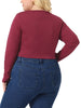 Plus Size Tops for Women Long Sleeve Round Neck Cut Out Front Fitted T-Shirts