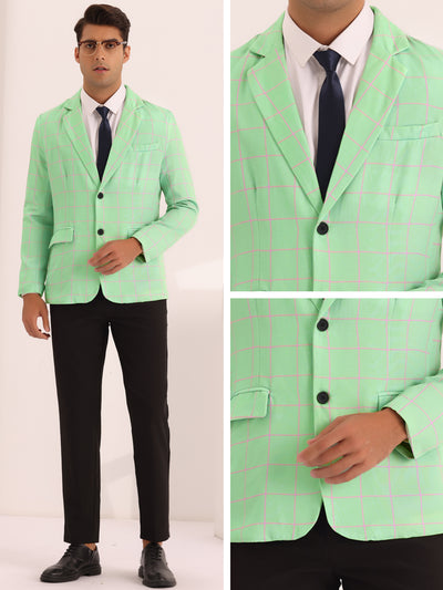 Formal Plaid Sports Coat for Men's Notch Lapel Prom Checked Pattern Blazer