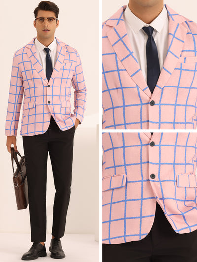Formal Plaid Sports Coat for Men's Notch Lapel Prom Checked Pattern Blazer