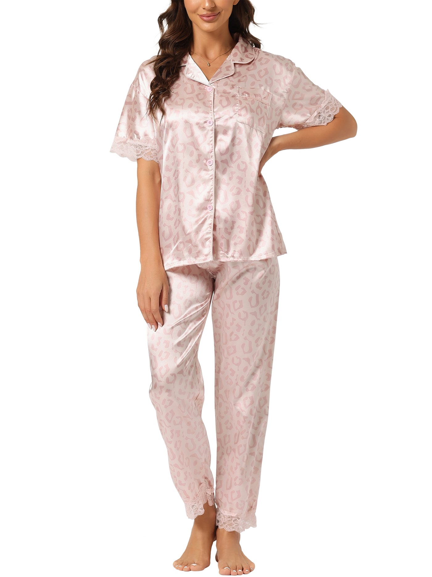 Bublédon Women's 2pcs Floral Button Down Pajama Set Nightwear Sleepwear