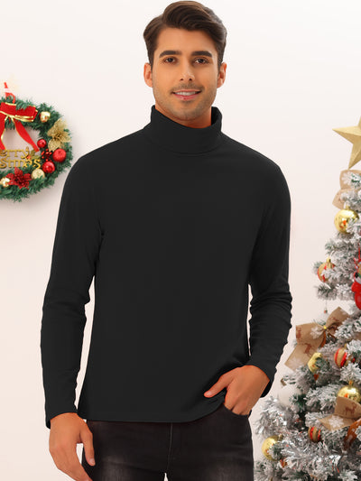 Turtleneck Top for Men's Slim Fit Long Sleeves Knitted Pullover T-Shirt