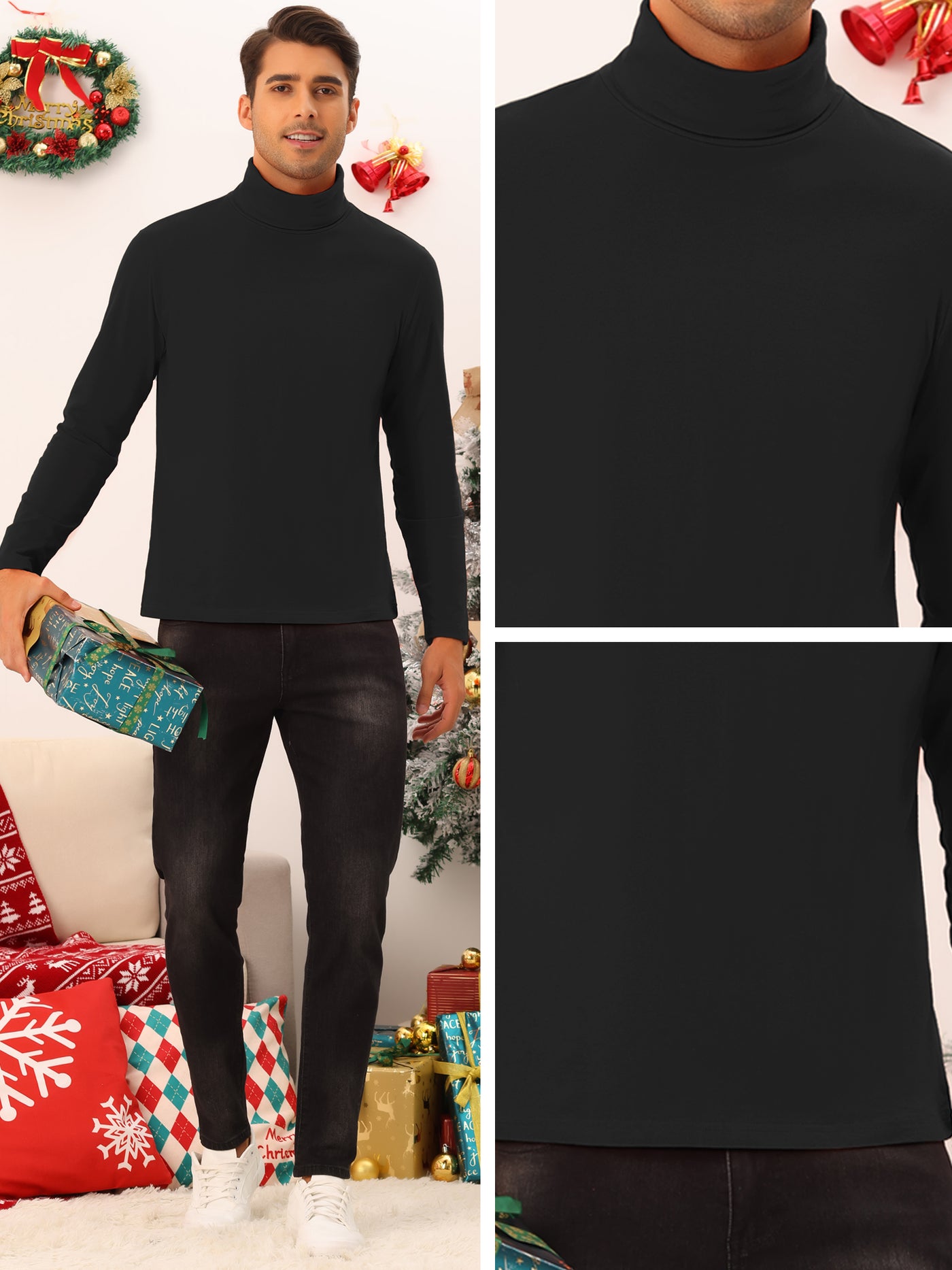 Bublédon Turtleneck Top for Men's Slim Fit Long Sleeves Knitted Pullover T-Shirt