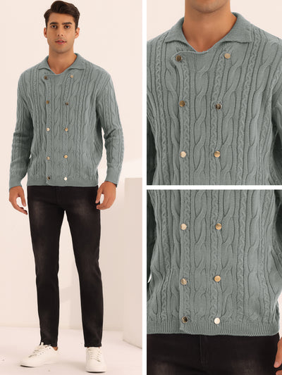 Casual Stand Collar Double Breasted Cable Knitted Cardigan Sweater
