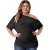 Plus Size Tops for Women One Shoulder Short Sleeve Ruched Basic Blouses