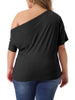 Plus Size Tops for Women One Shoulder Short Sleeve Ruched Basic Blouses